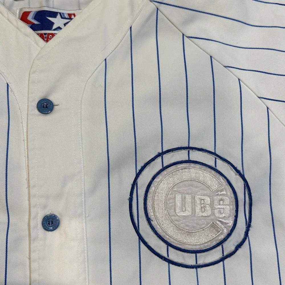 Vintage‎ Starter Chicago Cubs MLB Button Up Pinstripe Jersey Shirt Size Large